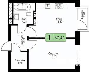 1-к квартира, вторичка, 38м2, 3/11 этаж