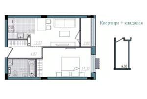 2-к квартира, строящийся дом, 44м2, 4/14 этаж
