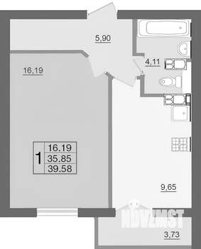 1-к квартира, вторичка, 40м2, 15/16 этаж