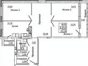 3-к квартира, строящийся дом, 101м2, 7/10 этаж