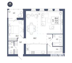1-к квартира, строящийся дом, 78м2, 15/16 этаж