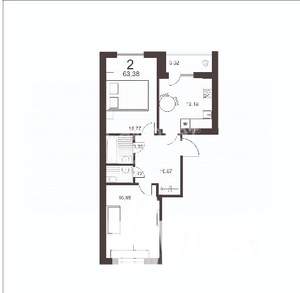 2-к квартира, вторичка, 62м2, 5/14 этаж