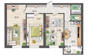 3-к квартира, вторичка, 82м2, 6/10 этаж