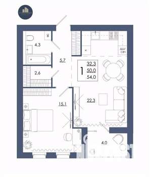 1-к квартира, строящийся дом, 54м2, 13/16 этаж