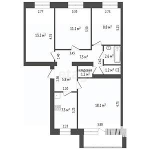 4-к квартира, вторичка, 78м2, 2/5 этаж