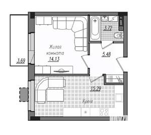 1-к квартира, строящийся дом, 42м2, 5/16 этаж
