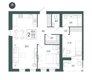 2-к квартира, строящийся дом, 78м2, 6/16 этаж