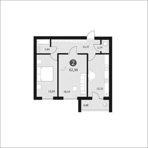 2-к квартира, вторичка, 62м2, 2/10 этаж
