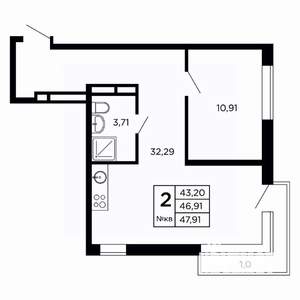 Студия квартира, вторичка, 49м2, 10/16 этаж