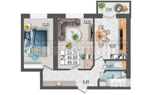 2-к квартира, вторичка, 50м2, 2/10 этаж