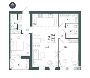 2-к квартира, строящийся дом, 78м2, 8/16 этаж