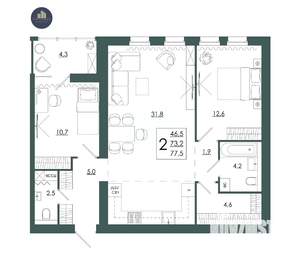 2-к квартира, строящийся дом, 78м2, 8/16 этаж