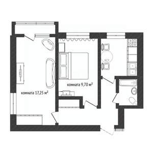 2-к квартира, вторичка, 43м2, 4/5 этаж