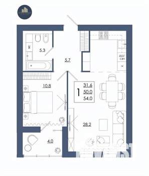 1-к квартира, строящийся дом, 54м2, 15/16 этаж