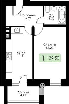 1-к квартира, строящийся дом, 40м2, 9/10 этаж