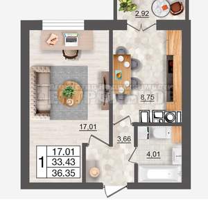 1-к квартира, вторичка, 36м2, 3/10 этаж