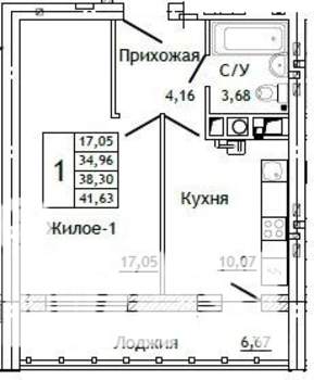 1-к квартира, строящийся дом, 42м2, 8/10 этаж