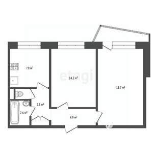 2-к квартира, вторичка, 54м2, 1/10 этаж