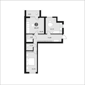 3-к квартира, строящийся дом, 69м2, 4/10 этаж