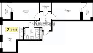 2-к квартира, сданный дом, 59м2, 2/11 этаж