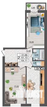 2-к квартира, строящийся дом, 64м2, 4/10 этаж