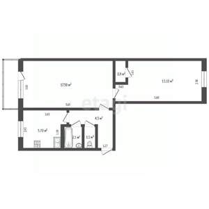 2-к квартира, вторичка, 51м2, 5/5 этаж