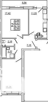 2-к квартира, вторичка, 63м2, 1/10 этаж