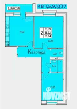 2-к квартира, строящийся дом, 62м2, 3/5 этаж