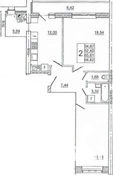 2-к квартира, вторичка, 69м2, 6/10 этаж