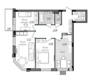 3-к квартира, строящийся дом, 82м2, 12/16 этаж