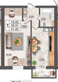 1-к квартира, строящийся дом, 42м2, 2/10 этаж