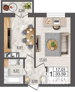 1-к квартира, вторичка, 37м2, 2/10 этаж