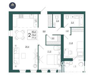 2-к квартира, строящийся дом, 78м2, 8/16 этаж