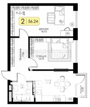 2-к квартира, вторичка, 56м2, 2/15 этаж