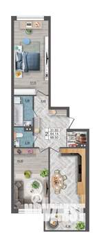 2-к квартира, вторичка, 69м2, 2/18 этаж