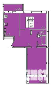 2-к квартира, строящийся дом, 62м2, 4/10 этаж