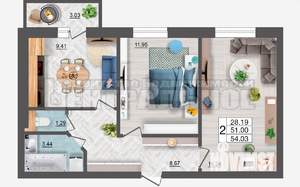 2-к квартира, вторичка, 54м2, 6/10 этаж