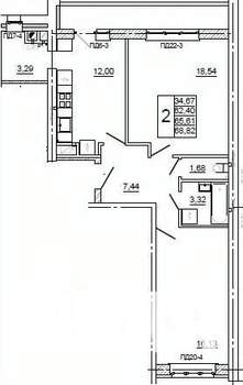2-к квартира, вторичка, 69м2, 2/10 этаж