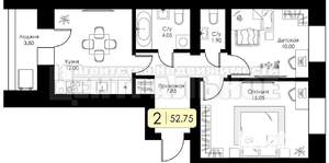2-к квартира, вторичка, 53м2, 10/10 этаж