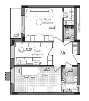 2-к квартира, строящийся дом, 63м2, 14/16 этаж