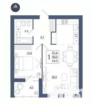 1-к квартира, строящийся дом, 54м2, 13/16 этаж