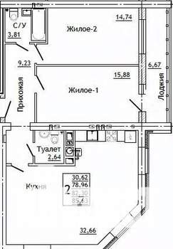 2-к квартира, строящийся дом, 85м2, 7/10 этаж