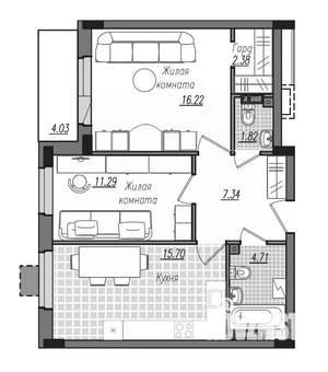 2-к квартира, строящийся дом, 63м2, 13/16 этаж