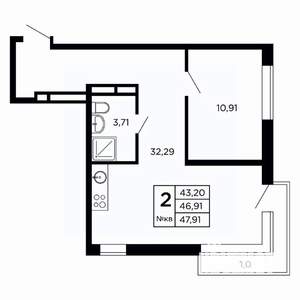 Студия квартира, вторичка, 49м2, 14/16 этаж