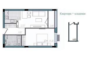 2-к квартира, строящийся дом, 44м2, 6/14 этаж