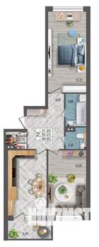 2-к квартира, вторичка, 69м2, 2/18 этаж