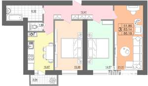 3-к квартира, строящийся дом, 86м2, 1/5 этаж