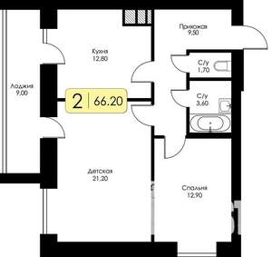 3-к квартира, строящийся дом, 66м2, 8/10 этаж