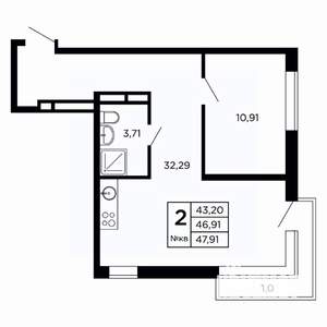 Студия квартира, строящийся дом, 49м2, 12/16 этаж