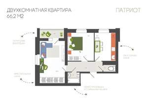 2-к квартира, строящийся дом, 65м2, 1/10 этаж